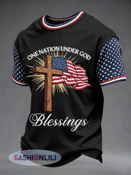 Men’s America Flag Faith Cross Print Tee - Black / S