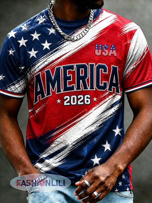 Men’s America Soccer Short Sleeves T-shirt - As picture / S
