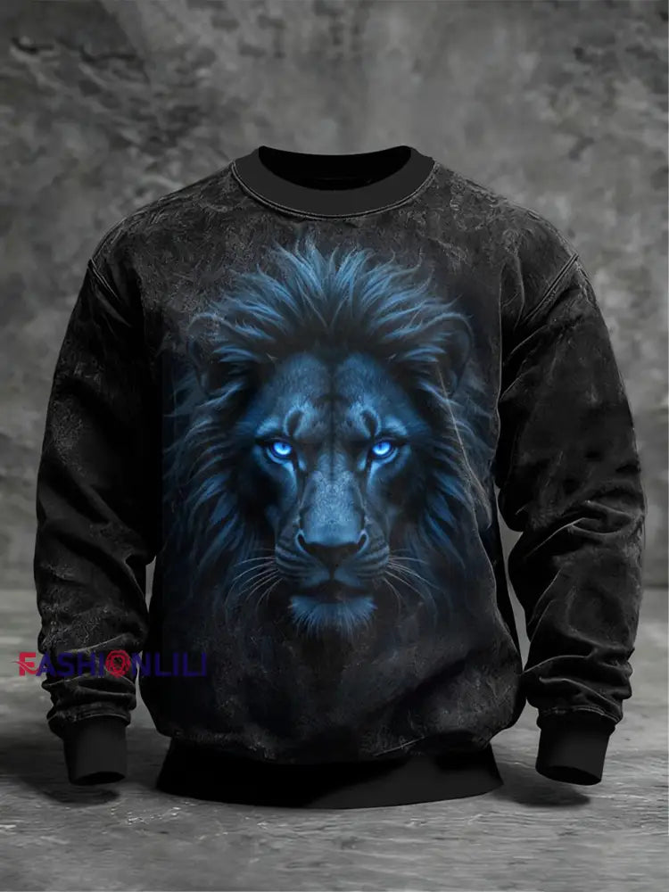 Men’s Art Lion Crew Neck Sweatshirt Black / S