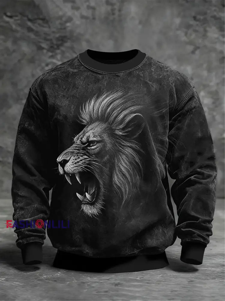Men’s Art Lion Crew Neck Sweatshirt Black / S