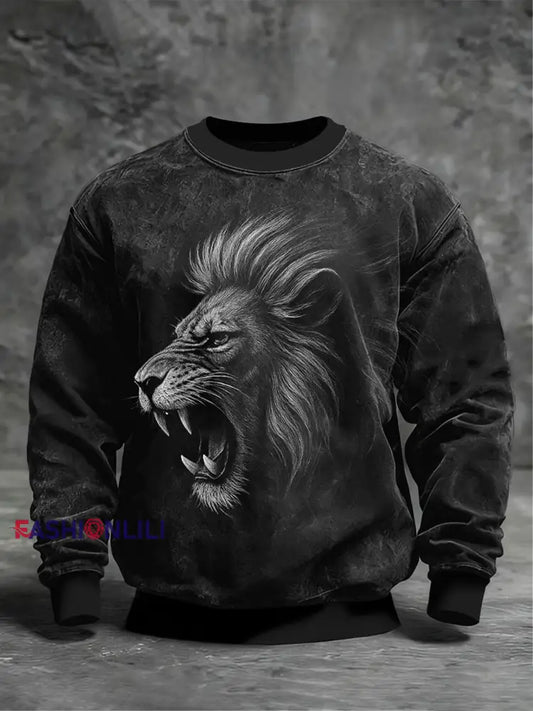 Men’s Art Lion Crew Neck Sweatshirt Black / S