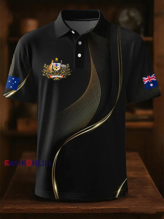 Men’s AU Flag Printed Casual Tops Black / S