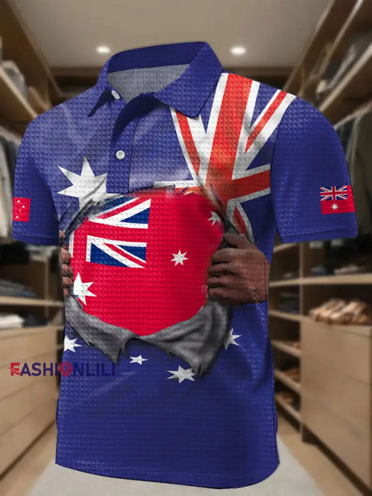 Men’s AU Flag Printed Casual Tops Royal Blue / S
