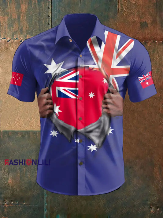 Men’s AU Flag Printed Shirt Royal Blue / S