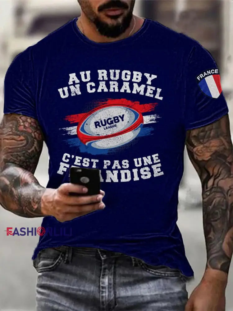 Men’s Au Rugby Un Caramel C’est Pas Une Friandise Short Sleeves T-shirt Navy Blue / S