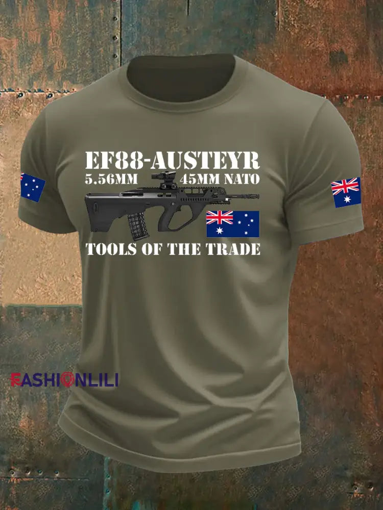 Men’s Australia Veteran Print imitation cotton short-sleeved T-shirt Army Green / S