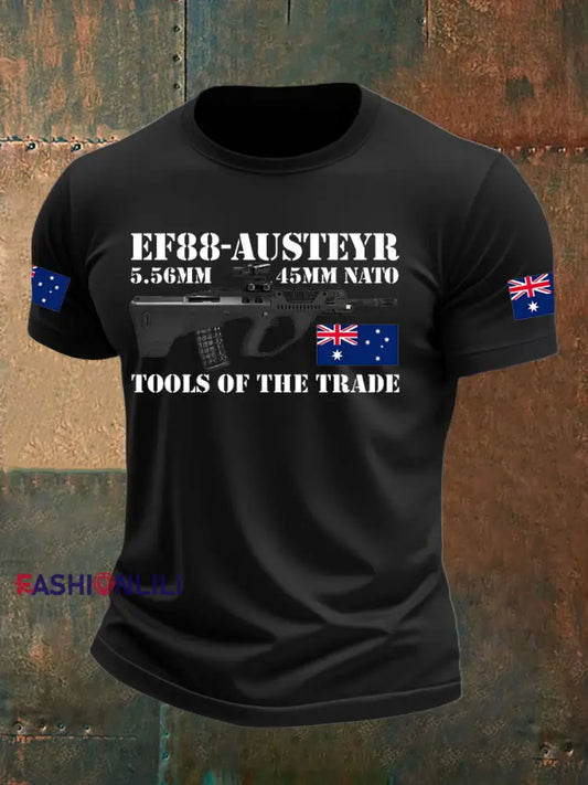 Men’s Australia Veteran Print imitation cotton short-sleeved T-shirt Black / S