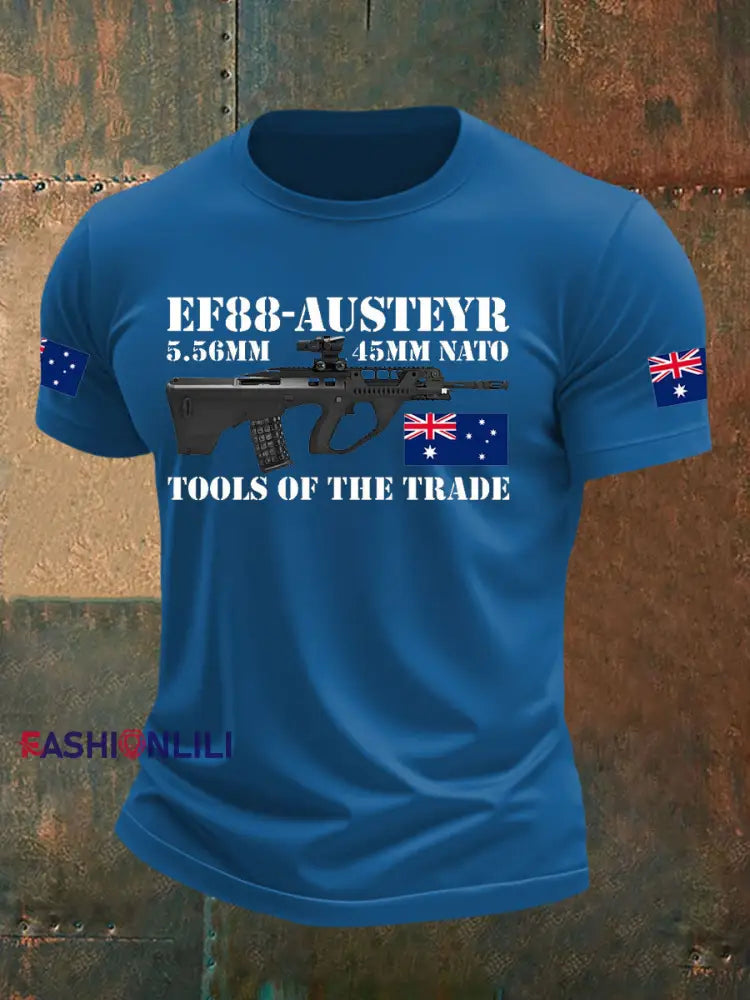 Men’s Australia Veteran Print imitation cotton short-sleeved T-shirt Blue / S