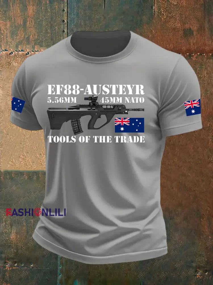 Men’s Australia Veteran Print imitation cotton short-sleeved T-shirt Light Gray / S
