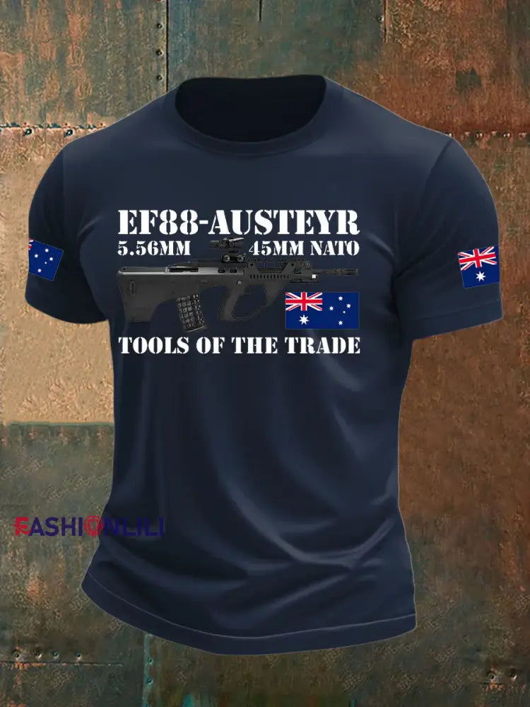 Men’s Australia Veteran Print imitation cotton short-sleeved T-shirt Navy Blue / S