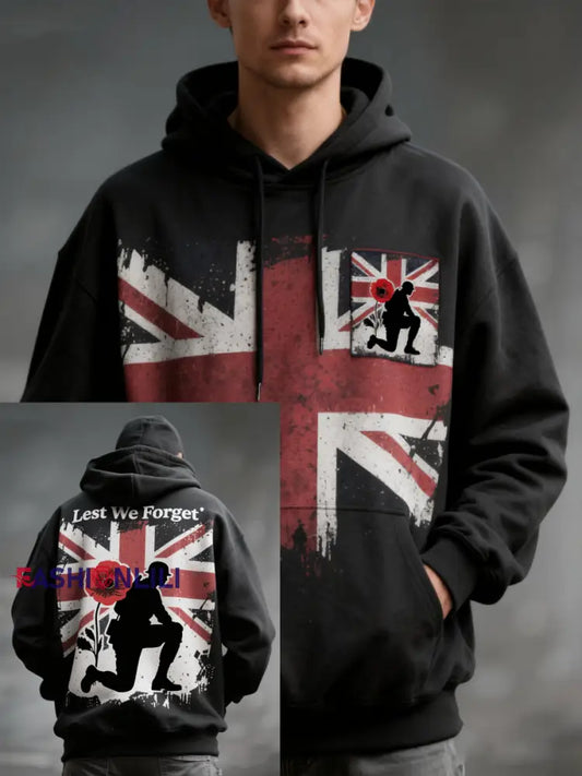 Men’s Britain Remembers National Tragedy Oversized Drop-Shoulder Hoodie with Pockets Black / S