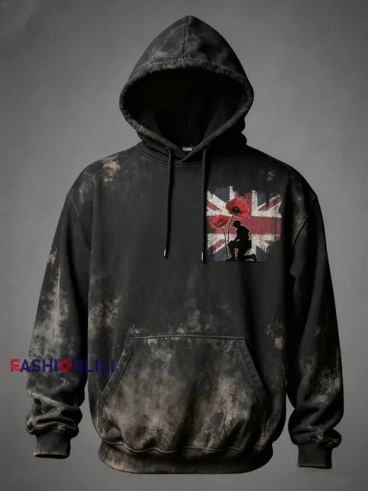 Men’s Britain Remembers National Tragedy Oversized Drop-Shoulder Hoodie with Pockets Black / S