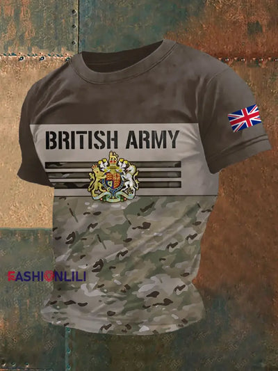 Men’s British Army UK Flag Camouflage Print Casual Tee Camouflage / S