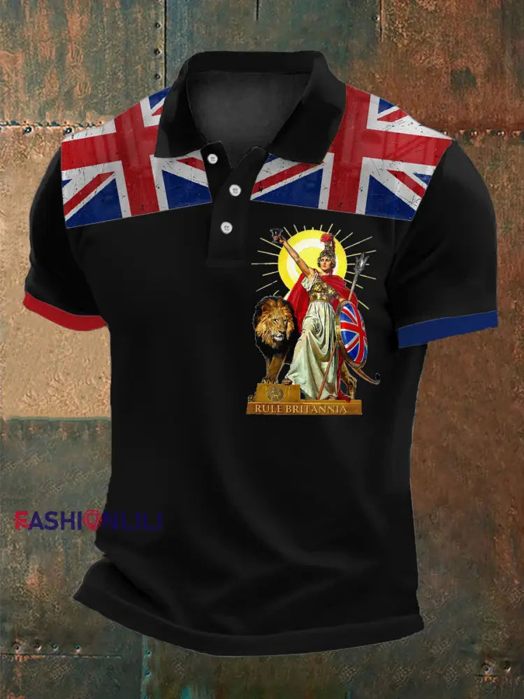 Men’s British Britannia Printed Polo Shirt Black / S
