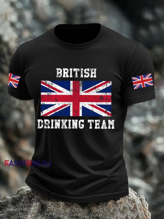 Men’s British Drinking Team Casual Printed T-shirt Black / S
