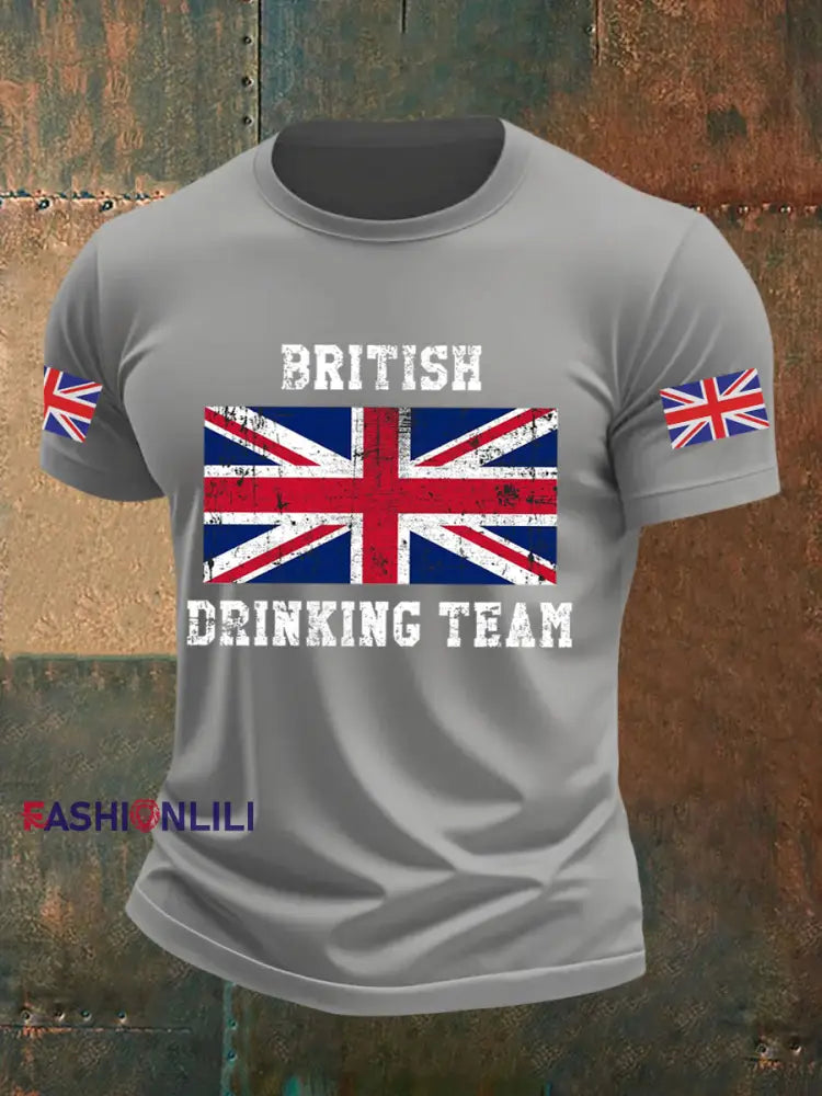 Men’s British Drinking Team Casual Printed T-shirt Light Gray / S