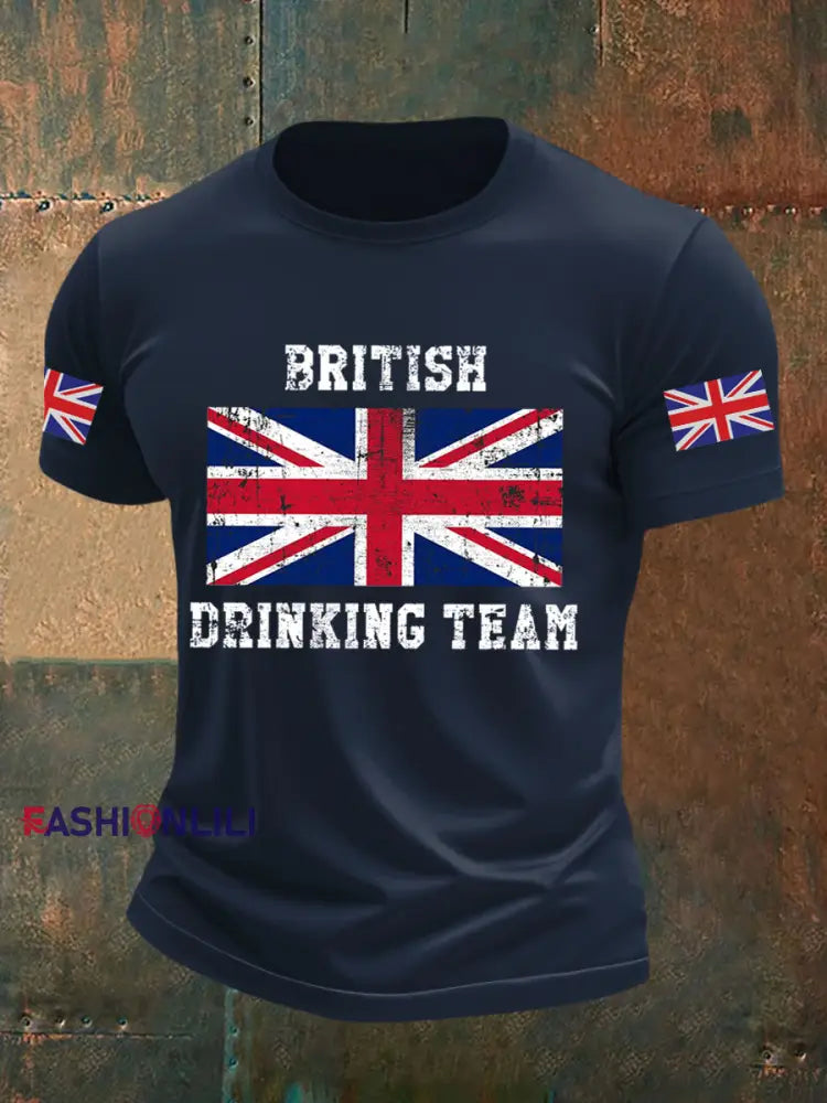 Men’s British Drinking Team Casual Printed T-shirt Navy Blue / S