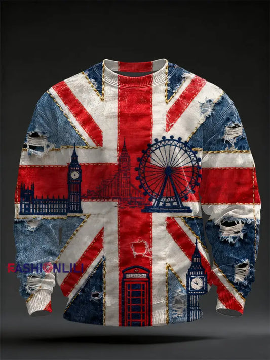 Men’s British Flag Crew Neck Sweatshirt As picture / S