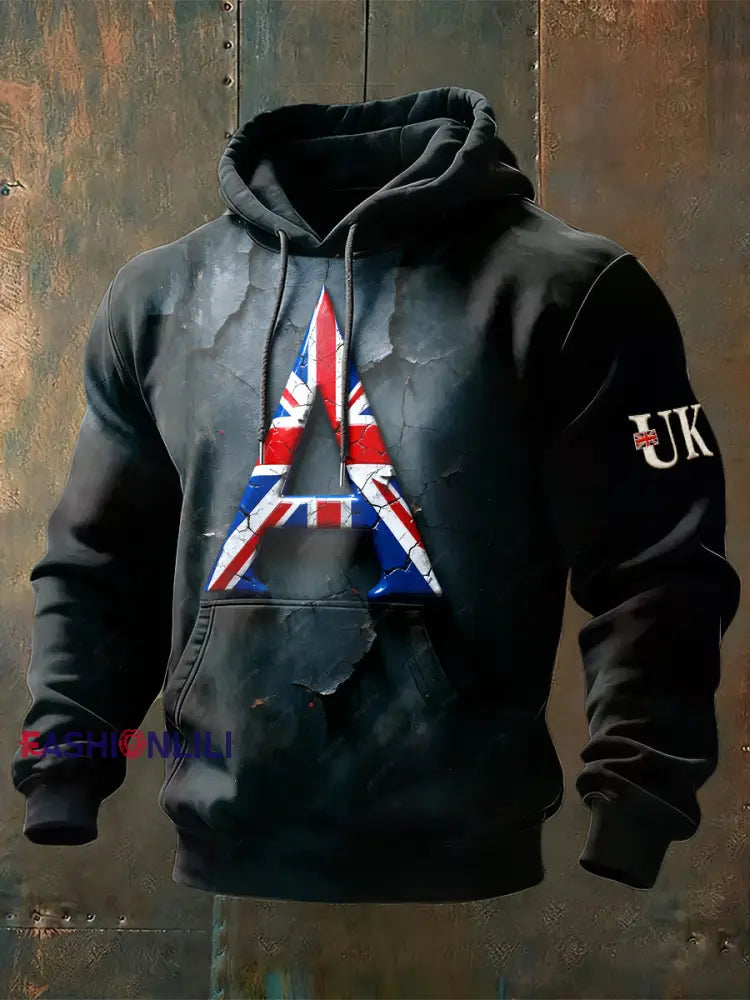 Men’s British Flag Letter A Casual Hoodie Dark Gray / S