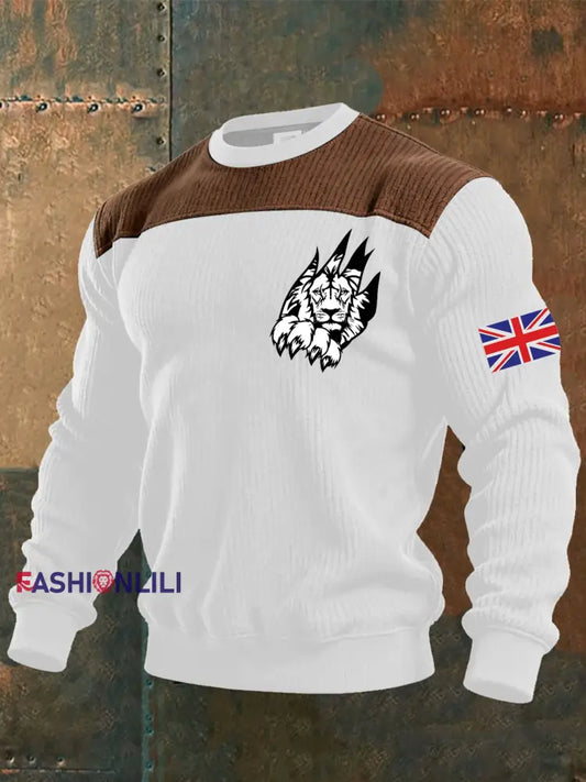 Men’s British Flag Lion Printed Casual imitation sweater White / S