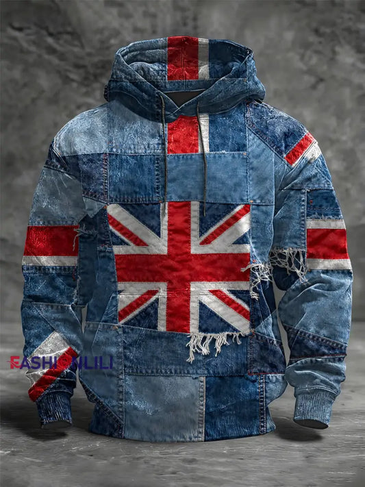 Men’s British Flag Oversized Drop-Shoulder Hoodie with Pockets As picture / S
