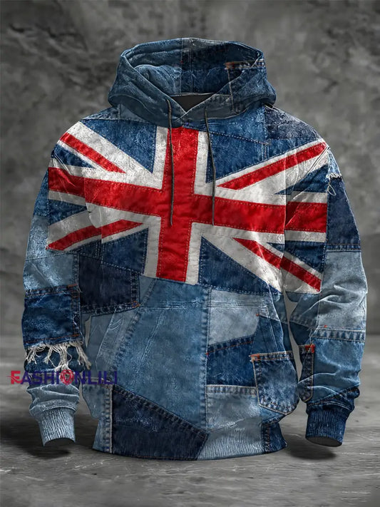 Men’s British Flag Oversized Drop-Shoulder Hoodie with Pockets As picture / S