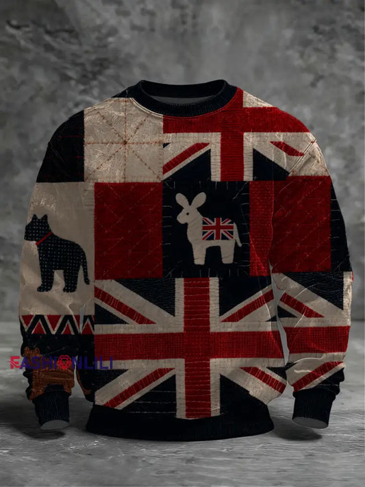 Men’s British Flag Patchwork Printed Crew Neck Sweatshirt As picture / S
