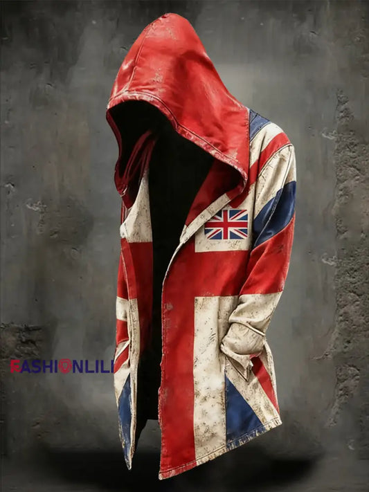 Men’s British Flag Patchwork Printed Hooded Cardigan As picture / S