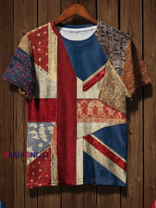 Men’s British Flag Patchwork Printed short sleeves t-shirt As picture / S
