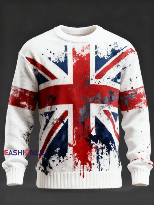 Men’s British Flag Printed Casual imitation sweater As picture / S