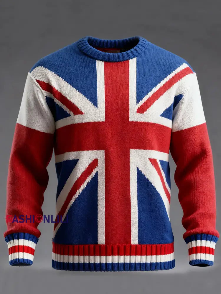 Men’s British Flag Printed Casual imitation sweater As picture / S