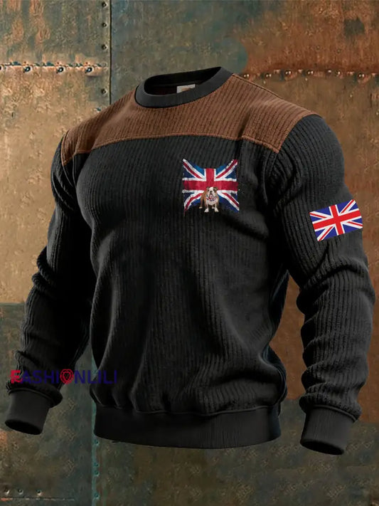 Men’s British Flag Printed Casual imitation sweater Black / S