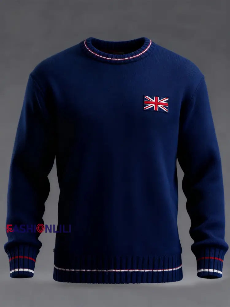 Men’s British Flag Printed Casual imitation sweater Navy Blue / S