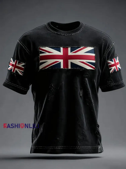 Men’s British Flag Printed Casual short sleeves t-shirt Black / S