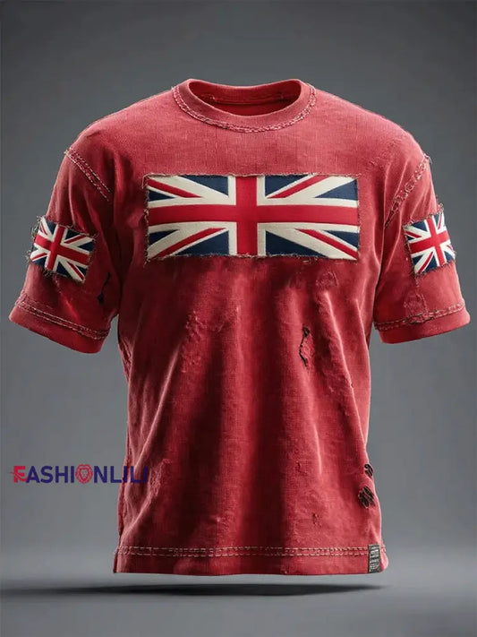 Men’s British Flag Printed Casual short sleeves t-shirt Red / S