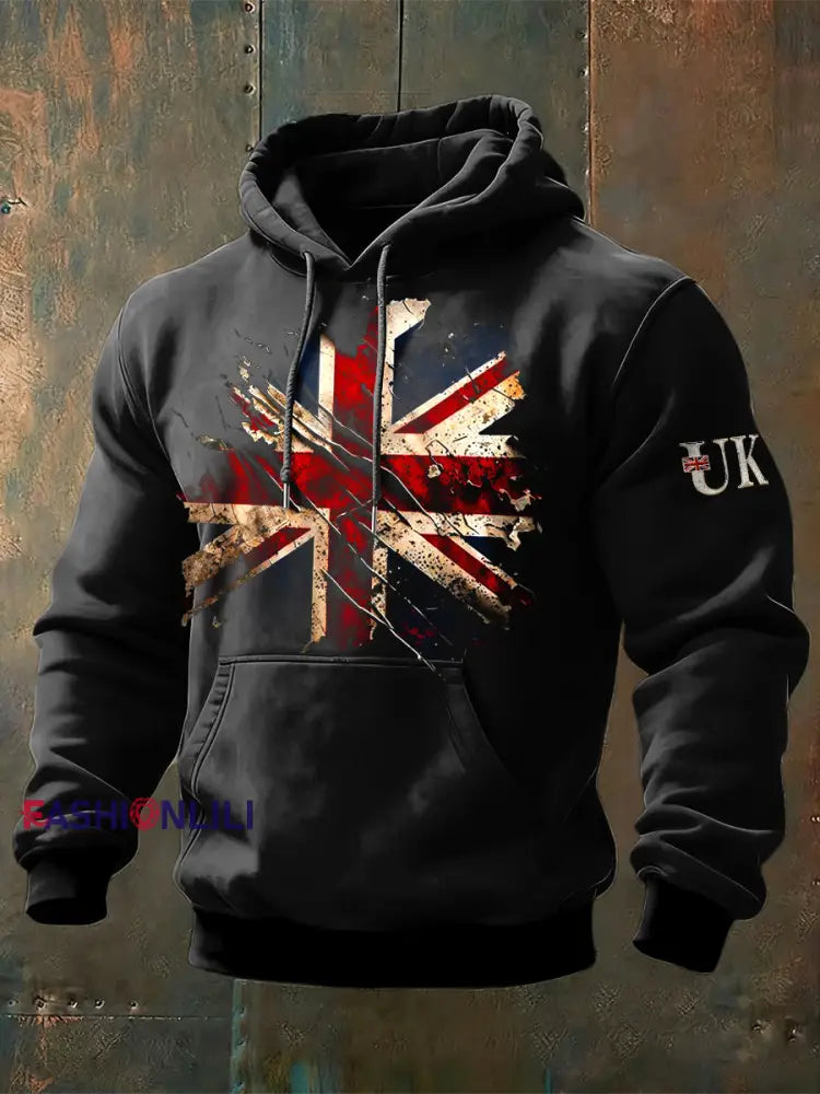 Men’s British Flag Vintage Hooded Sweatshirt Black / S