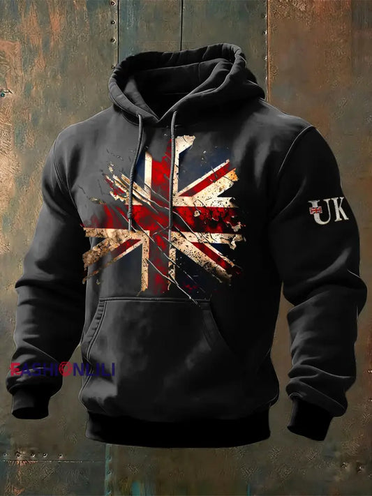Men’s British Flag Vintage Hooded Sweatshirt Black / S