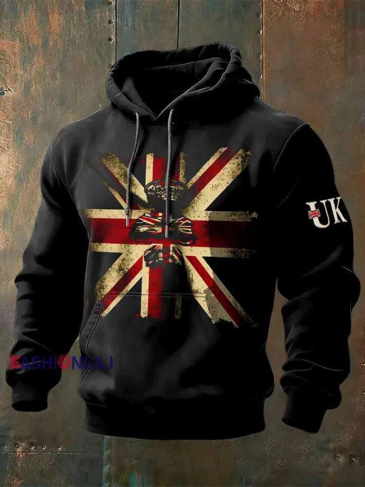 Men’s British Flag Vintage Hooded Sweatshirt Black / S