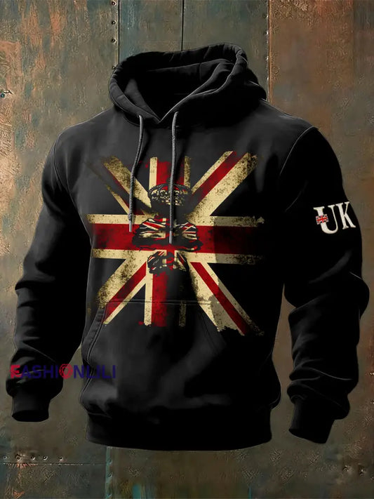 Men’s British Flag Vintage Hooded Sweatshirt Black / S