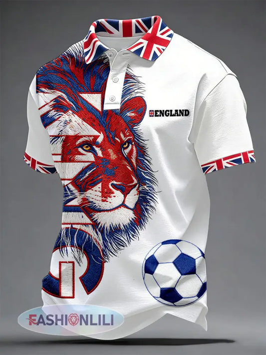 Men’s British Football Lion Embroidered Casual Unisex T-shirt - White / S
