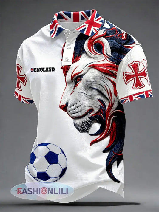 Men’s British Football Lion Embroidered Casual Unisex T-shirt - White / S
