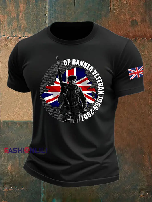 Men’s British imitation cotton short-sleeved T-shirt Black / S