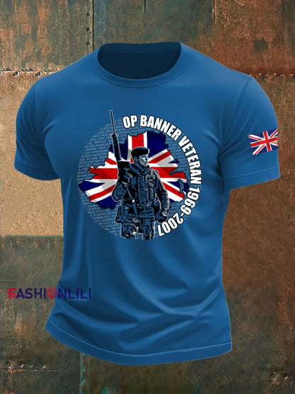Men’s British imitation cotton short-sleeved T-shirt Blue / S