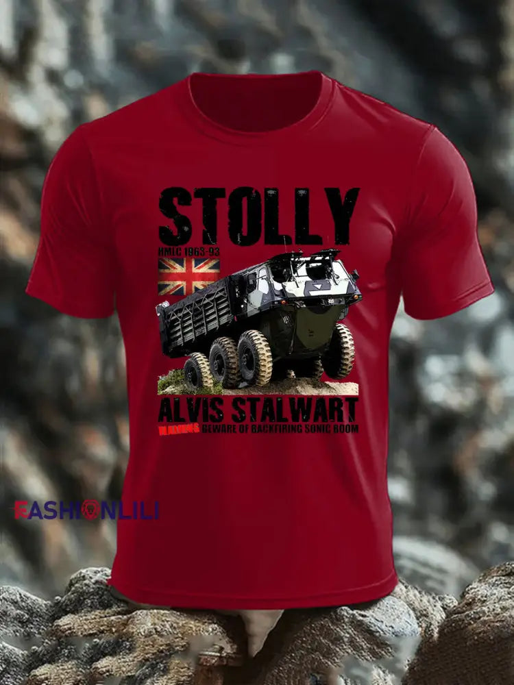 Men’s British imitation cotton short-sleeved T-shirt Deep Red / S