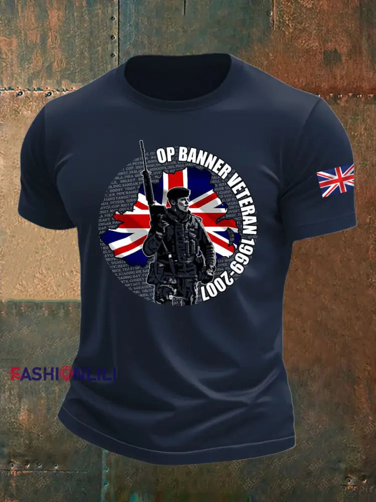 Men’s British imitation cotton short-sleeved T-shirt Navy Blue / S