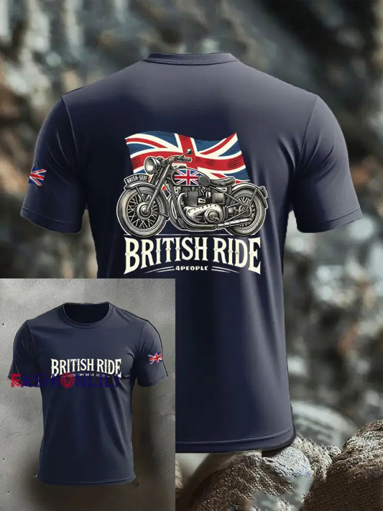 Men’s British imitation cotton short-sleeved T-shirt Navy Blue / S