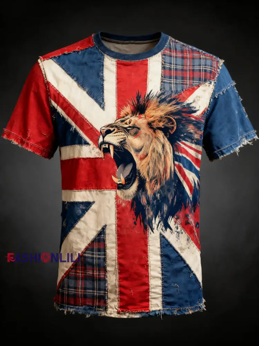 Men’s British lion combined with retro old style Printed short sleeves t-shirt As picture / S