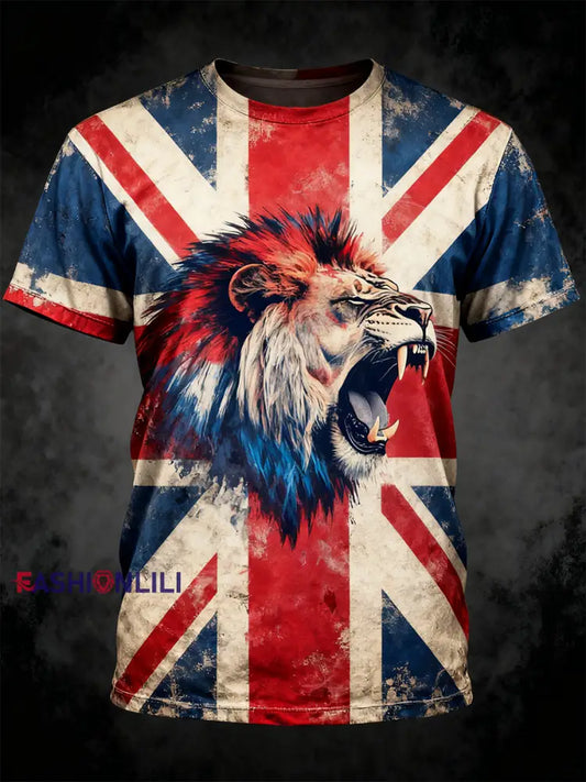 Men’s British lion combined with retro old style Printed short sleeves t-shirt As picture / S