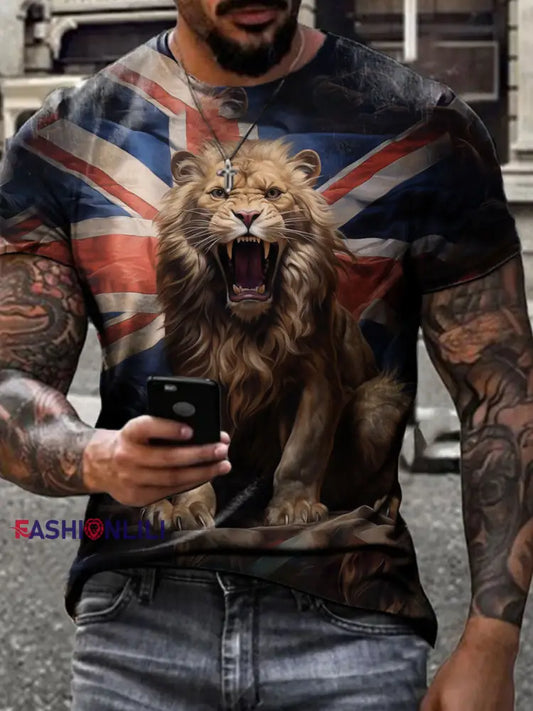 Men’s British Lion Cotton Short-Sleeved T-shirt As picture / S