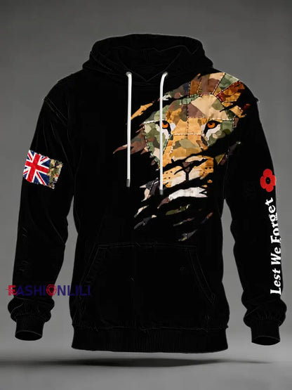 Men’s British Lion Lest We Forget Oversized Drop-Shoulder Hoodie with Pockets Black / S